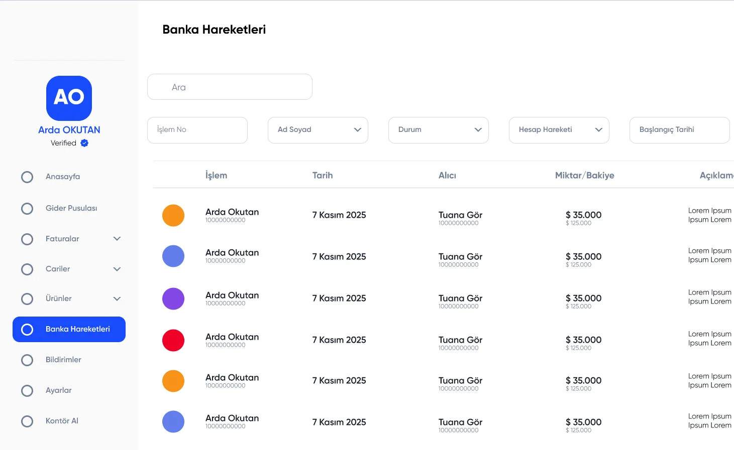 Faturalog Banka Entegrasyon Ekranı